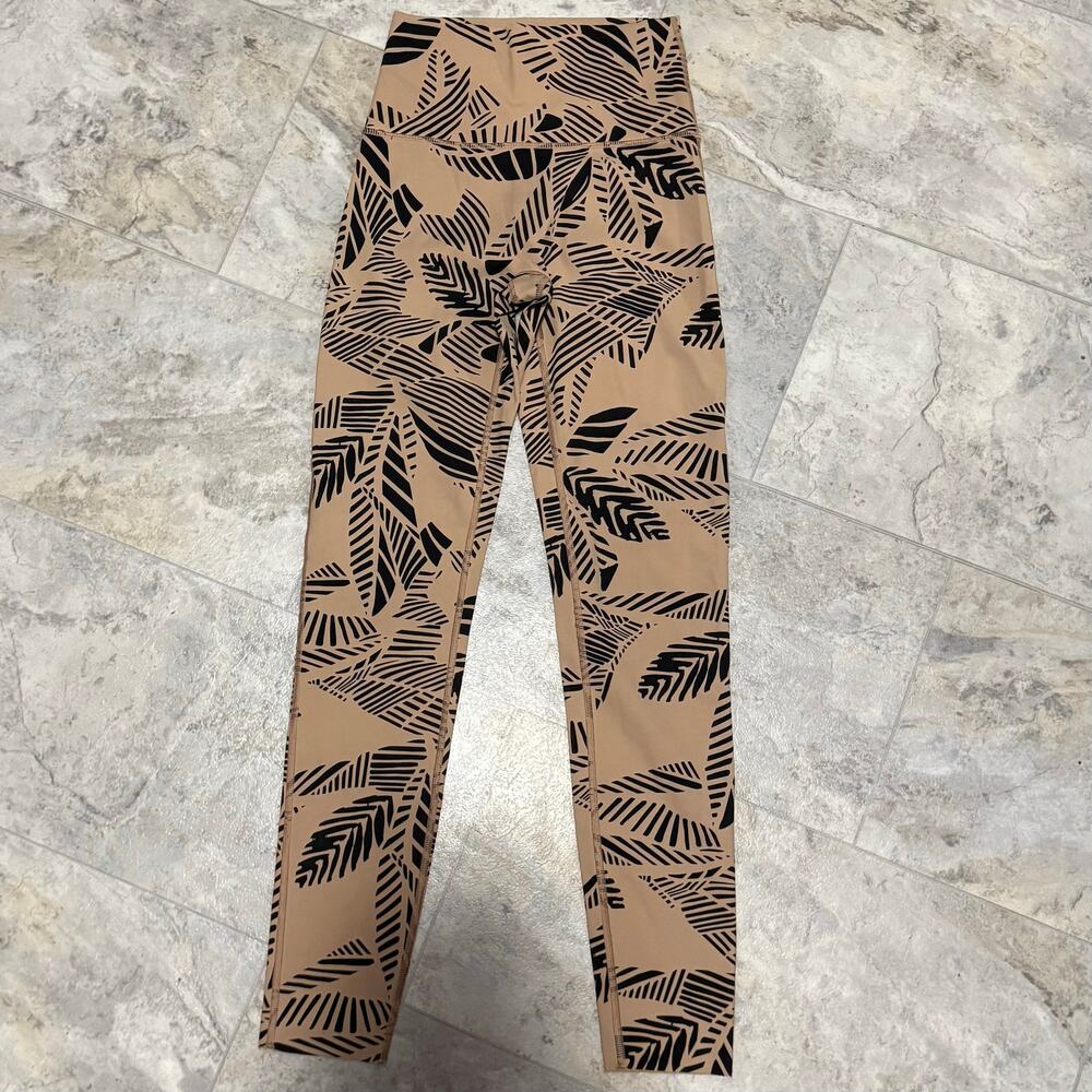 Aerie Chill Play Move Leggings S High Rise 7/8 Tan Black Palm Leaf Yoga